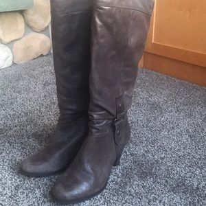 Dark brown leather boots with side buckle